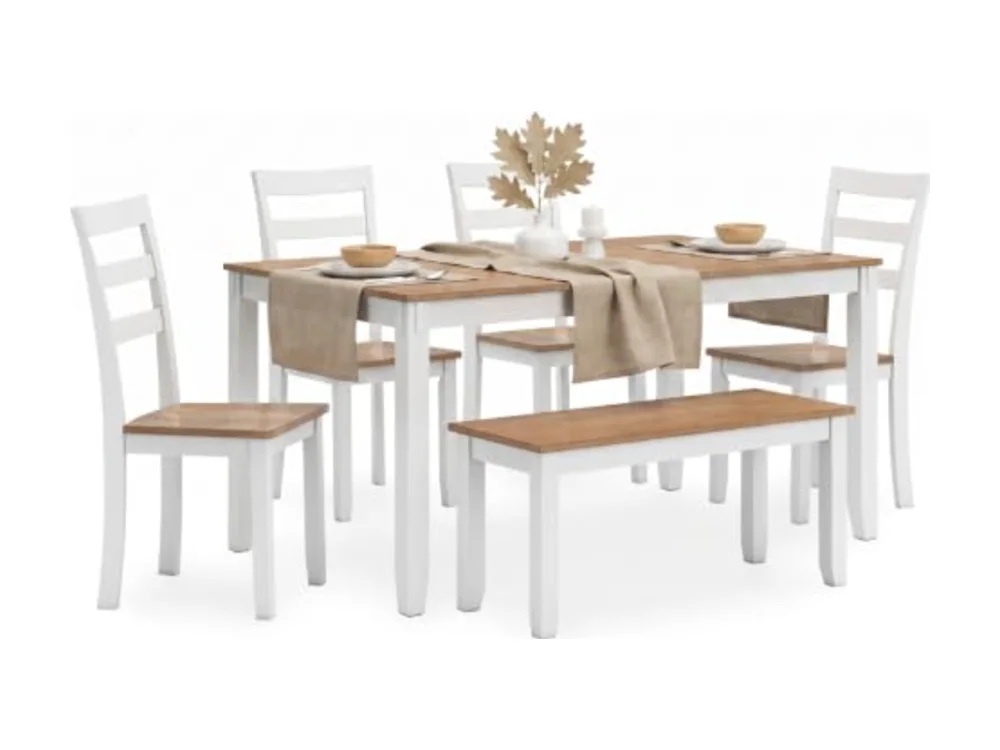 6-Piece Dining Table Set with Bench and Chairs