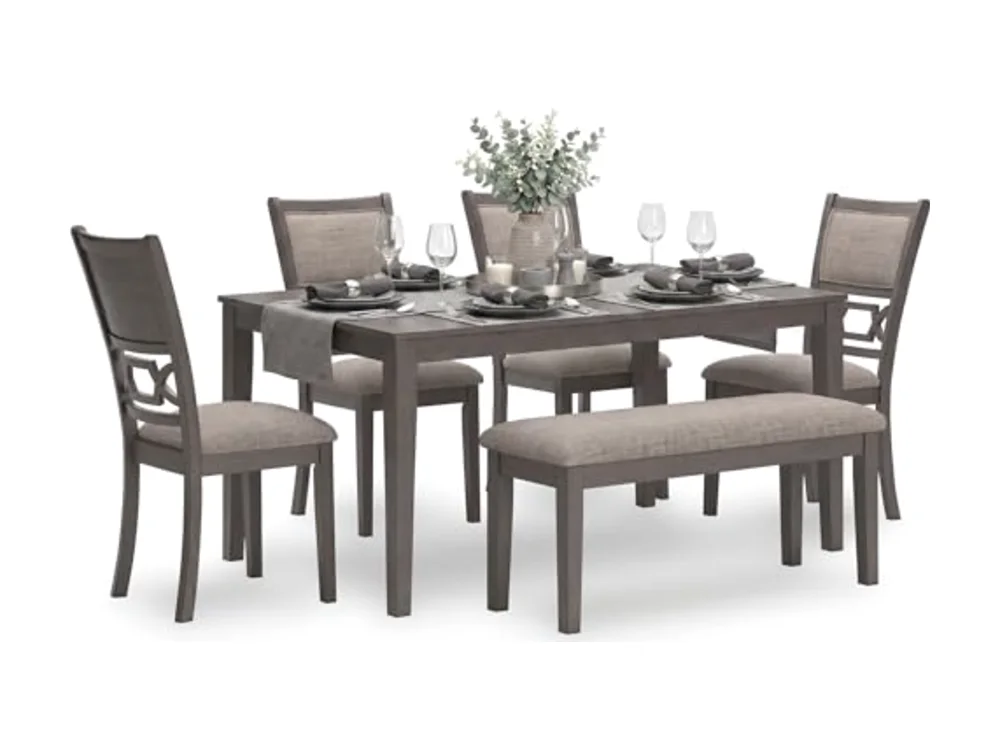 6-Piece Wood Dining Table Set with Bench