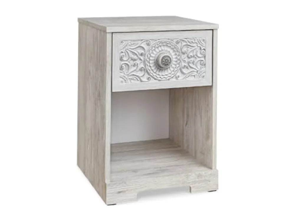 Paxberry Nightstand Whitewash Bedside Table with Drawer
