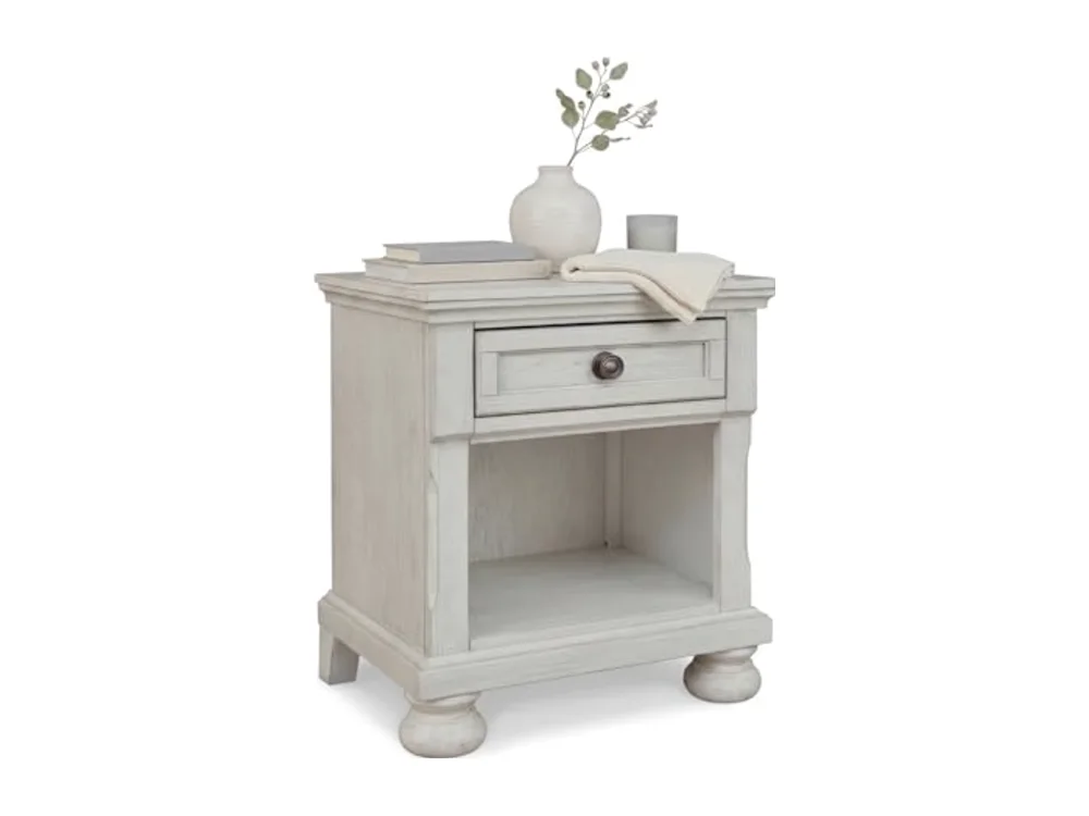 Robbinsdale Coastal 1-Drawer Nightstand with Cubby Storage