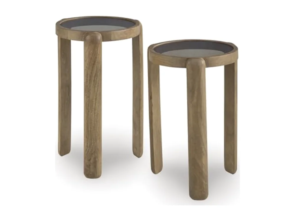 Round Nesting Mango Wood End Table Set of 2