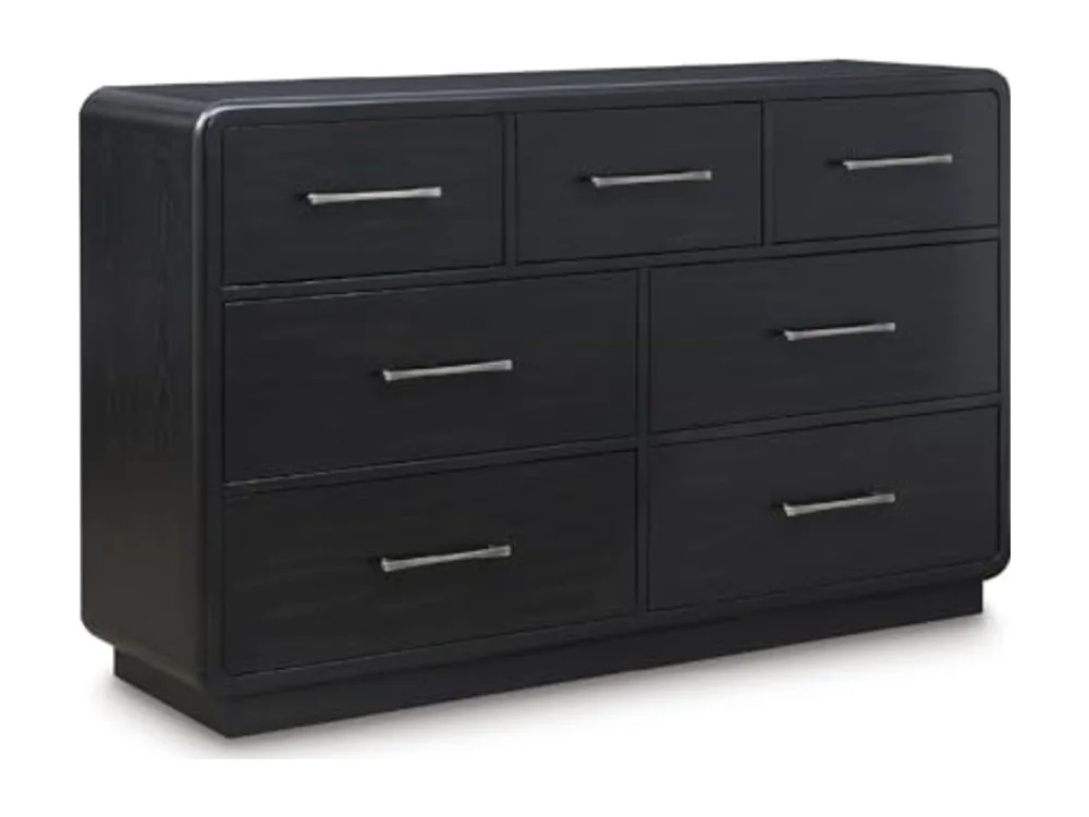 Rowanbeck Dresser Black Wood 7 Drawer Chest for Bedroom