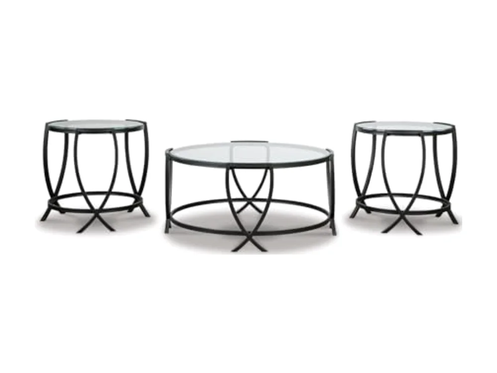 Tarrin Contemporary Glass Top Round 3-Piece Table Set