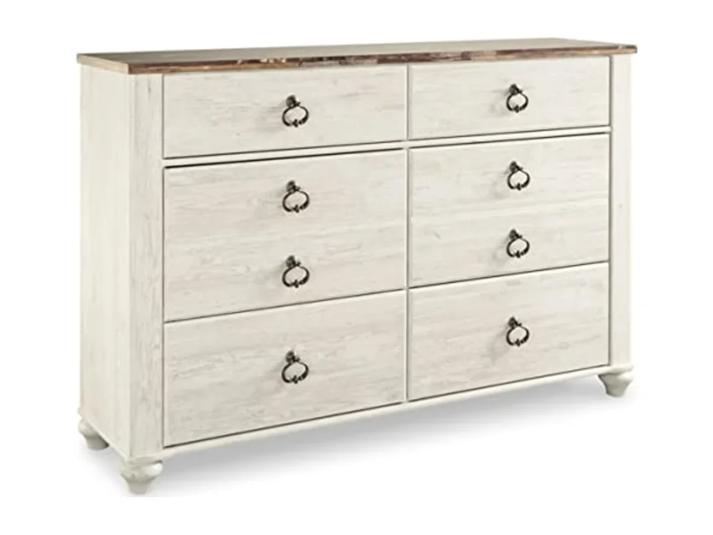 Willowton Coastal Cottage 6 Drawer Dresser with Faux Plank Top