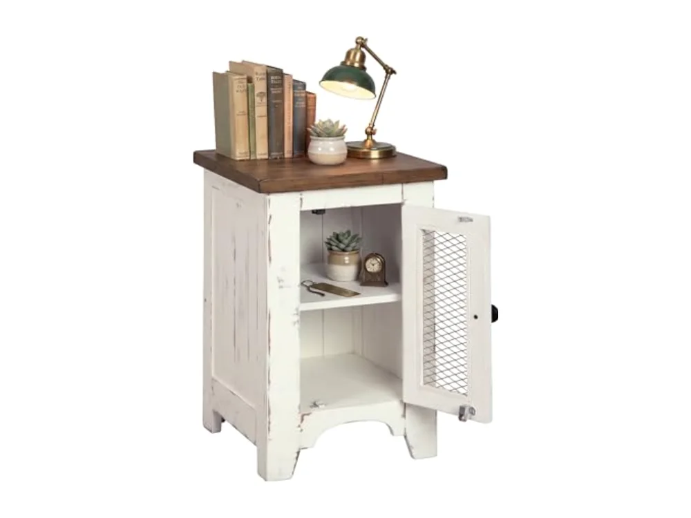 Wystfield Farmhouse Chair Side End Table with Cabinet Door