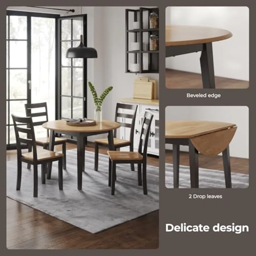 1-Piece Round Drop Leaf Dining Table view 4