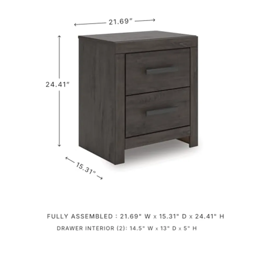 2 Drawer Grey Nightstand view 3