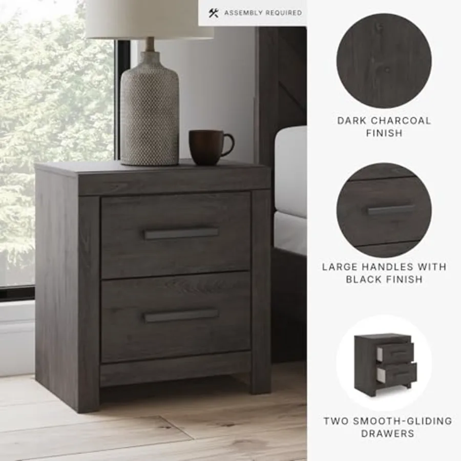 2 Drawer Grey Nightstand view 4