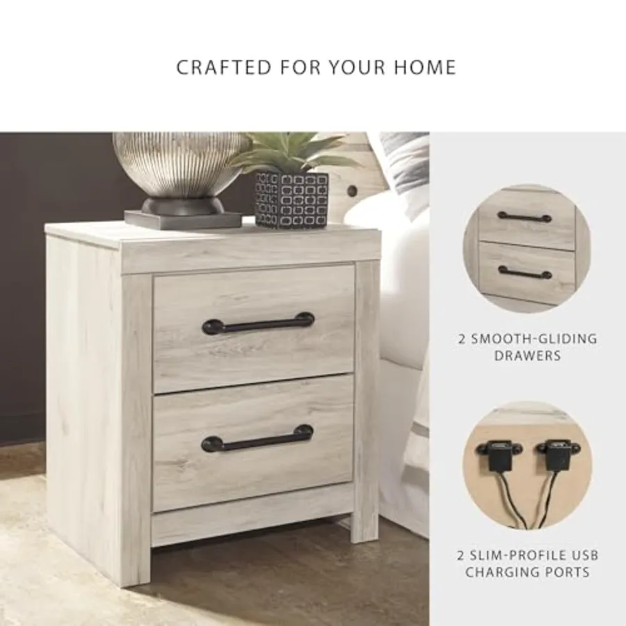 2 Drawer White Nightstand with Charging Station view 5