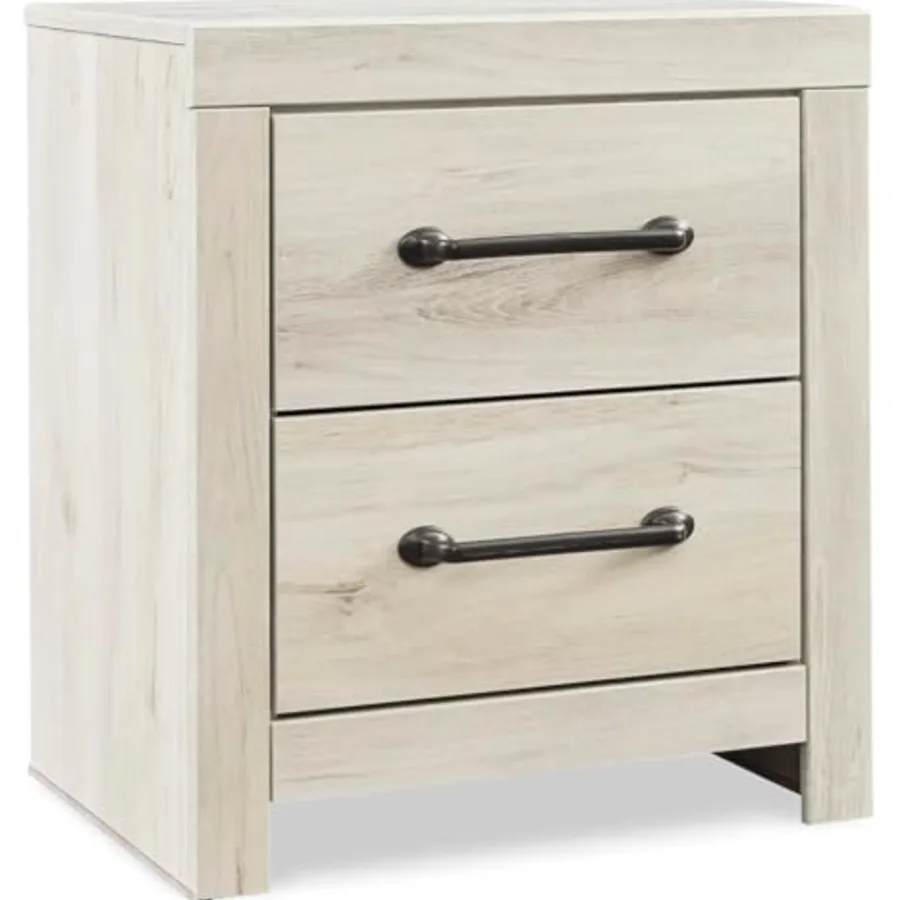 2 Drawer White Nightstand with Charging Station