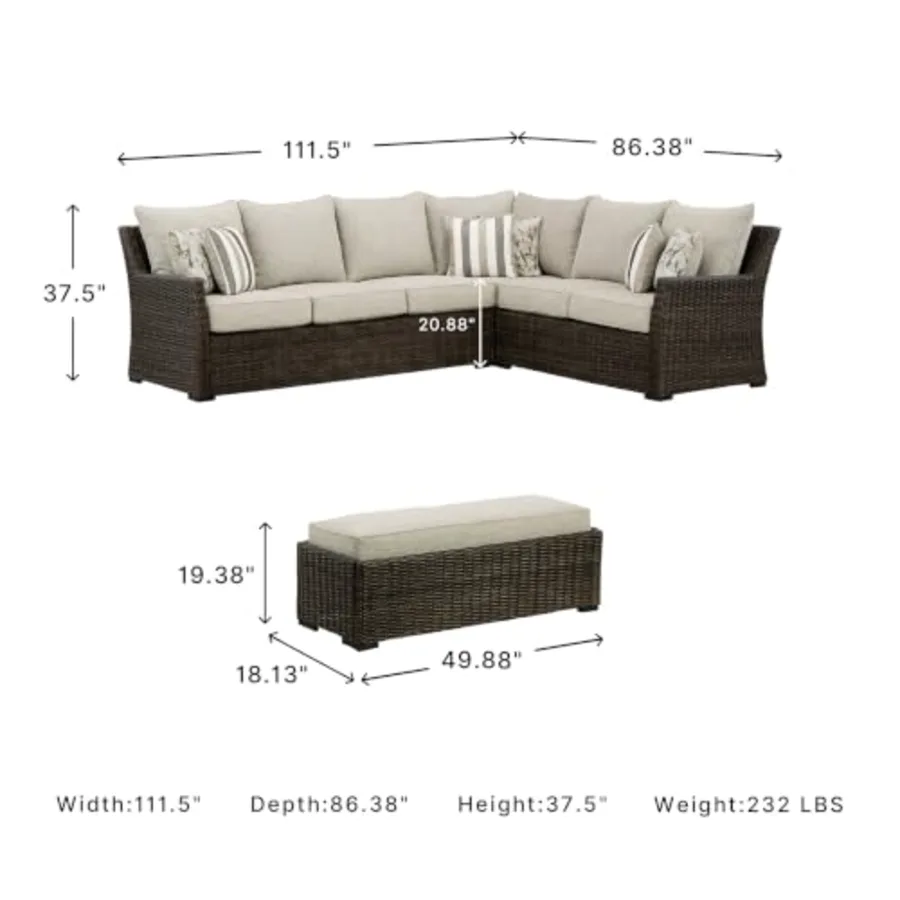 3-Piece Patio Sectional with Bench view 3