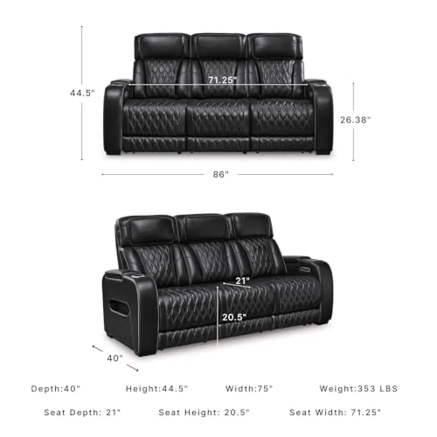 3-Seater Leather Power Reclining Sofa view 3