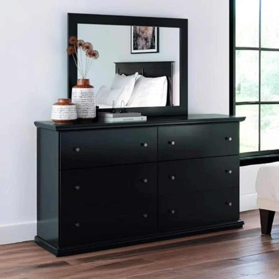 6-Drawer Black Dresser with Mirror for Bedroom view 2
