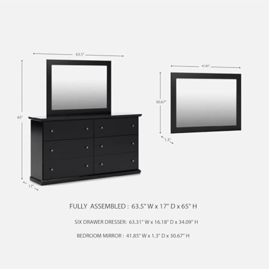 6-Drawer Black Dresser with Mirror for Bedroom view 3
