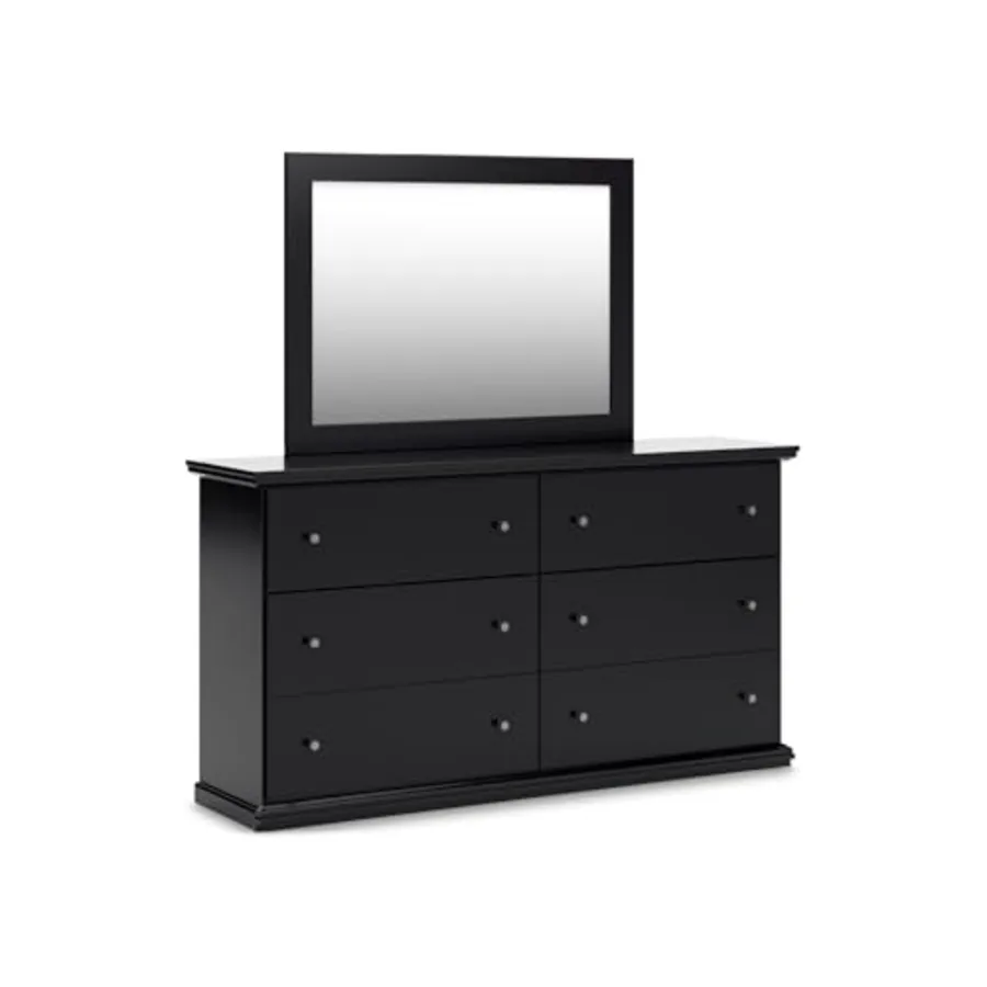 6-Drawer Black Dresser with Mirror for Bedroom