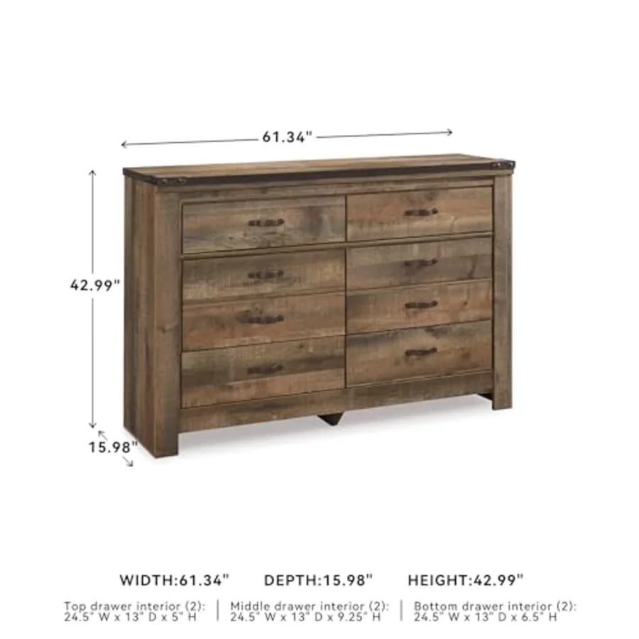 6 Drawer Rustic Brown Dresser for Bedroom view 3
