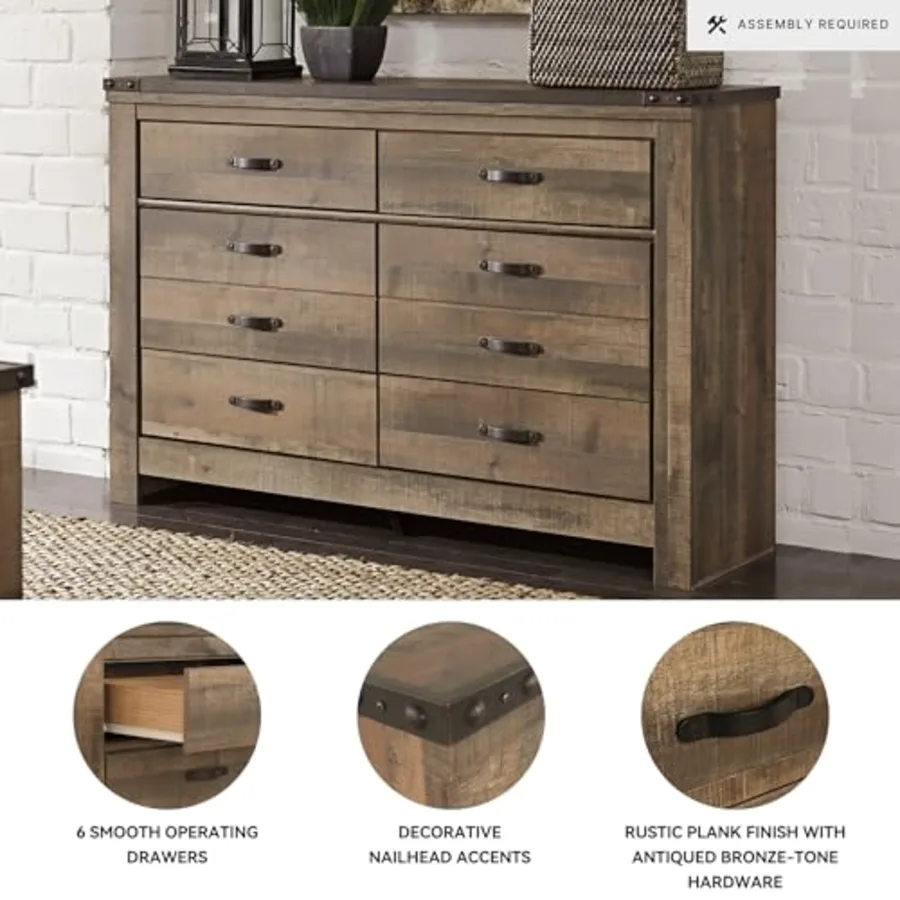 6 Drawer Rustic Brown Dresser for Bedroom view 4