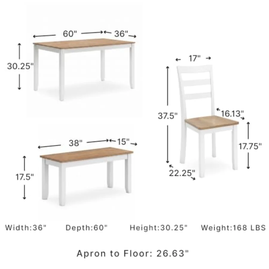 6-Piece Dining Table Set with Bench and Chairs view 3