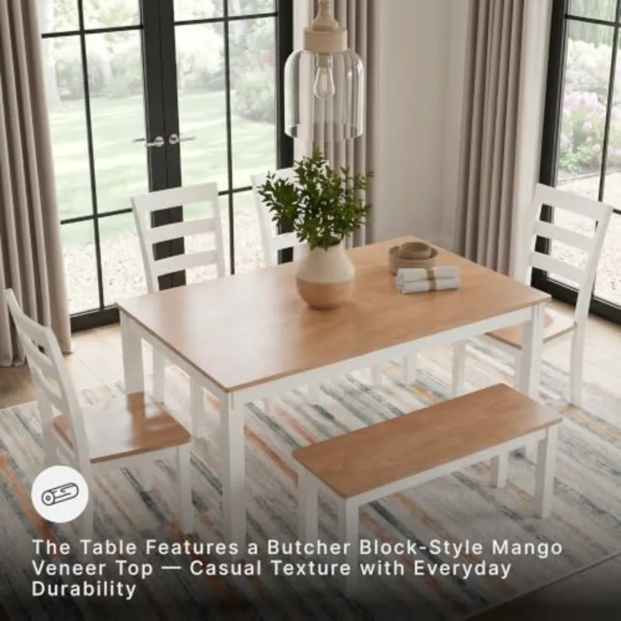 6-Piece Dining Table Set with Bench and Chairs view 4