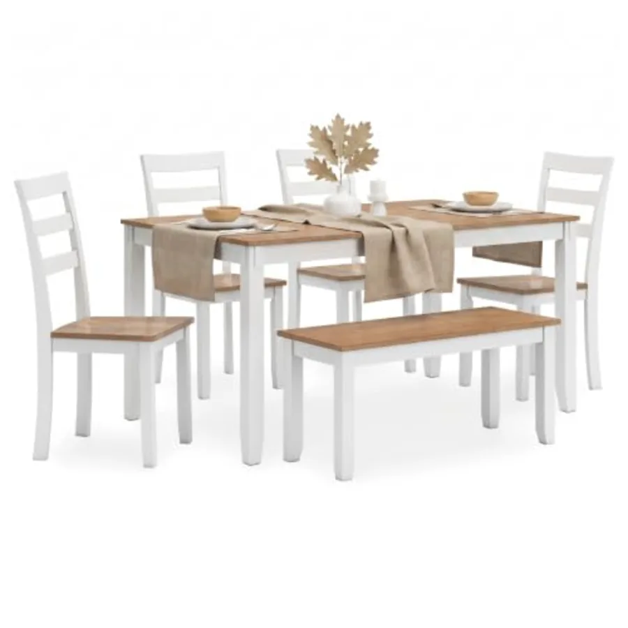 6-Piece Dining Table Set with Bench and Chairs