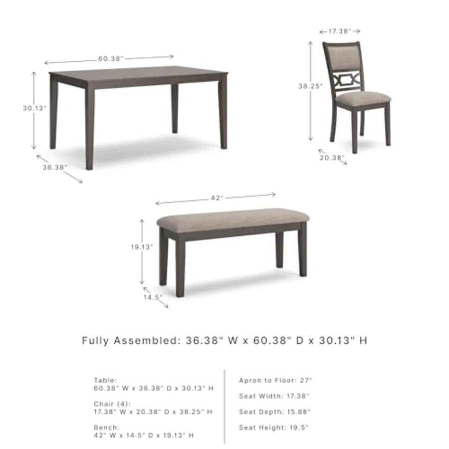 6-Piece Wood Dining Table Set with Bench view 2