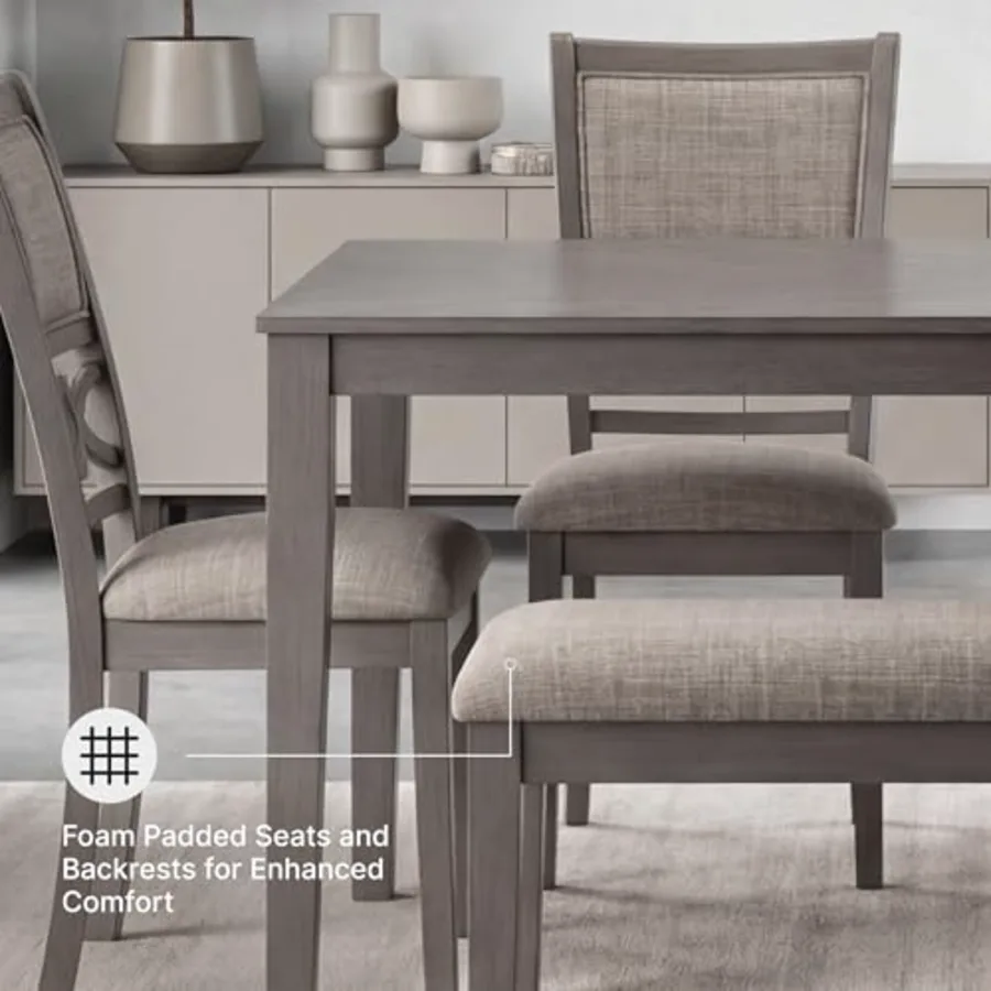 6-Piece Wood Dining Table Set with Bench view 4