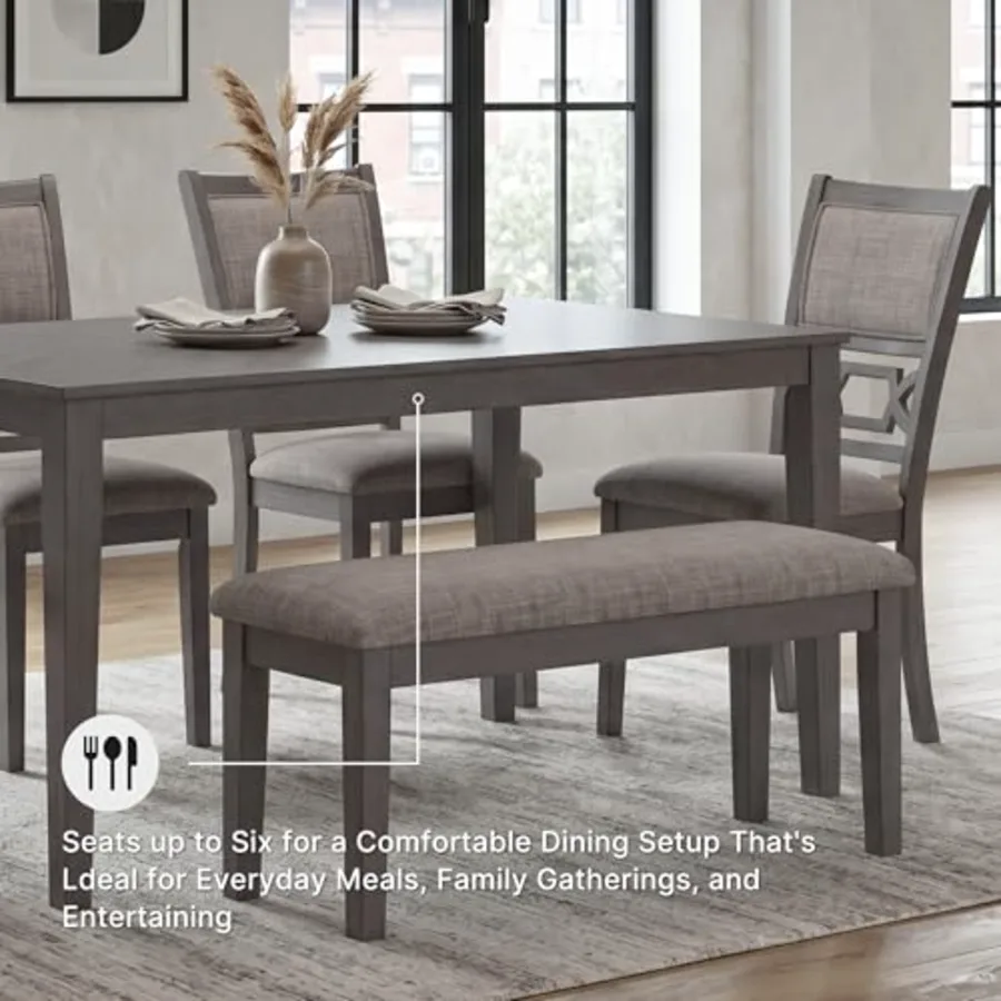 6-Piece Wood Dining Table Set with Bench view 5
