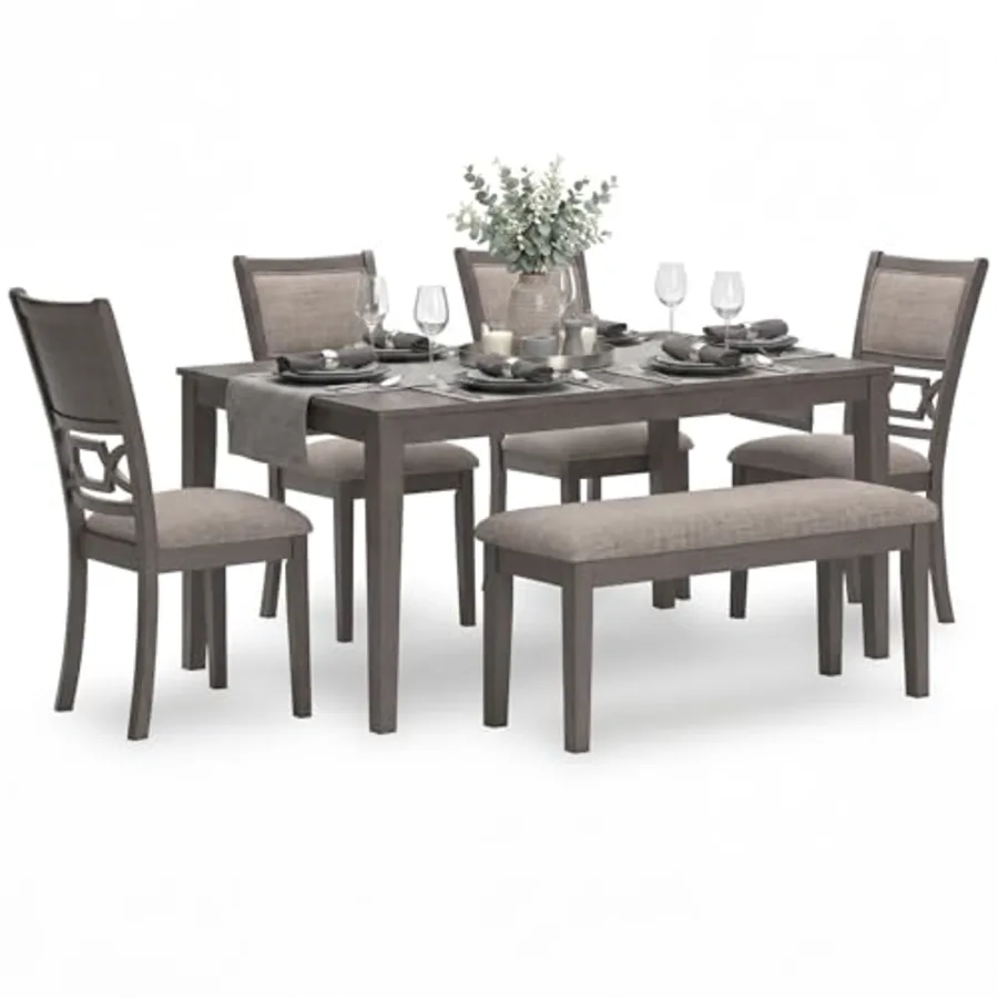 6-Piece Wood Dining Table Set with Bench