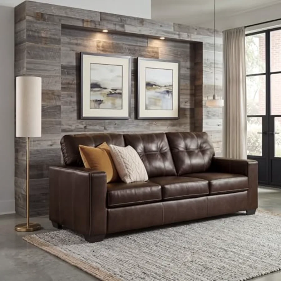 85-in Dark Brown Leather and Faux Leather Sofa view 2