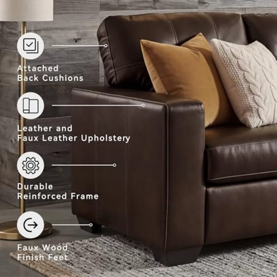 85-in Dark Brown Leather and Faux Leather Sofa view 4