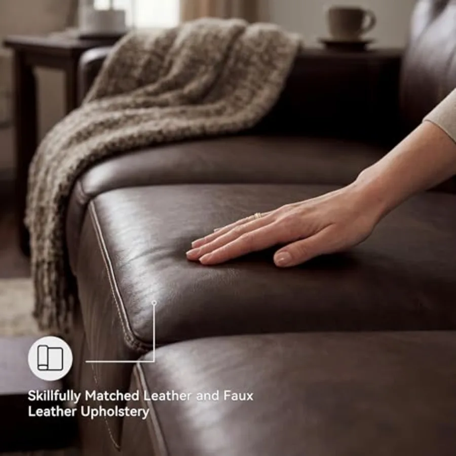 85-in Dark Brown Leather and Faux Leather Sofa view 5