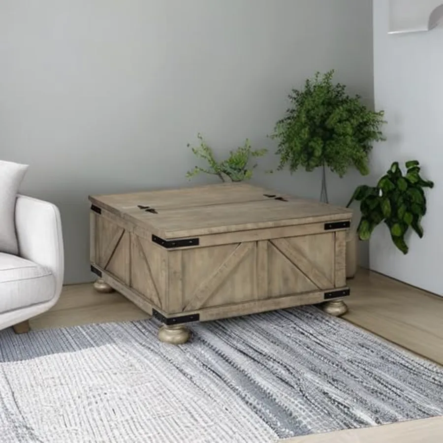 Aldwin Farmhouse Square Coffee Table with Lift Top for Storage view 2