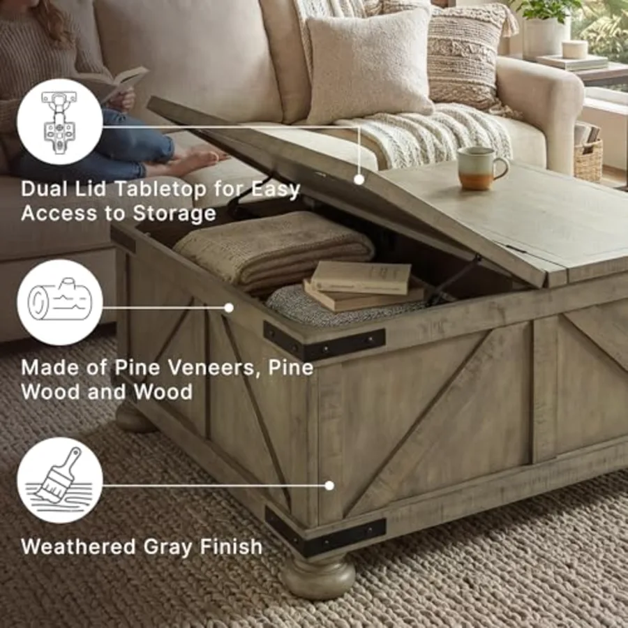 Aldwin Farmhouse Square Coffee Table with Lift Top for Storage view 4