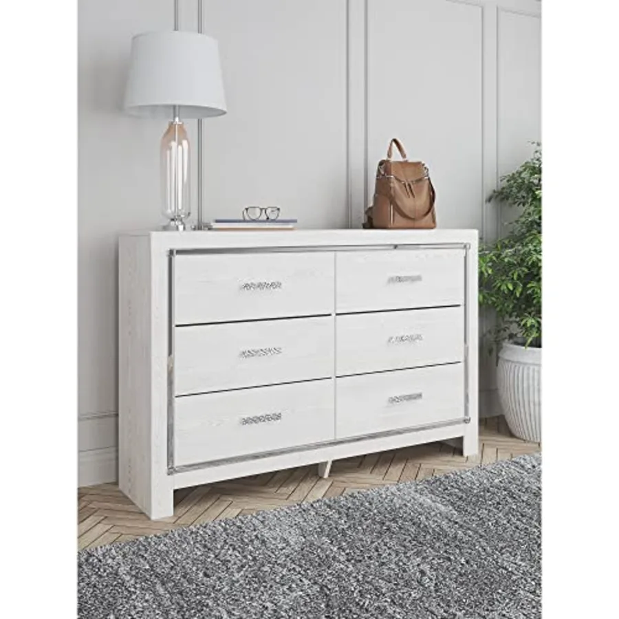 Altyra Modern Glam 6-Drawer White Dresser view 2