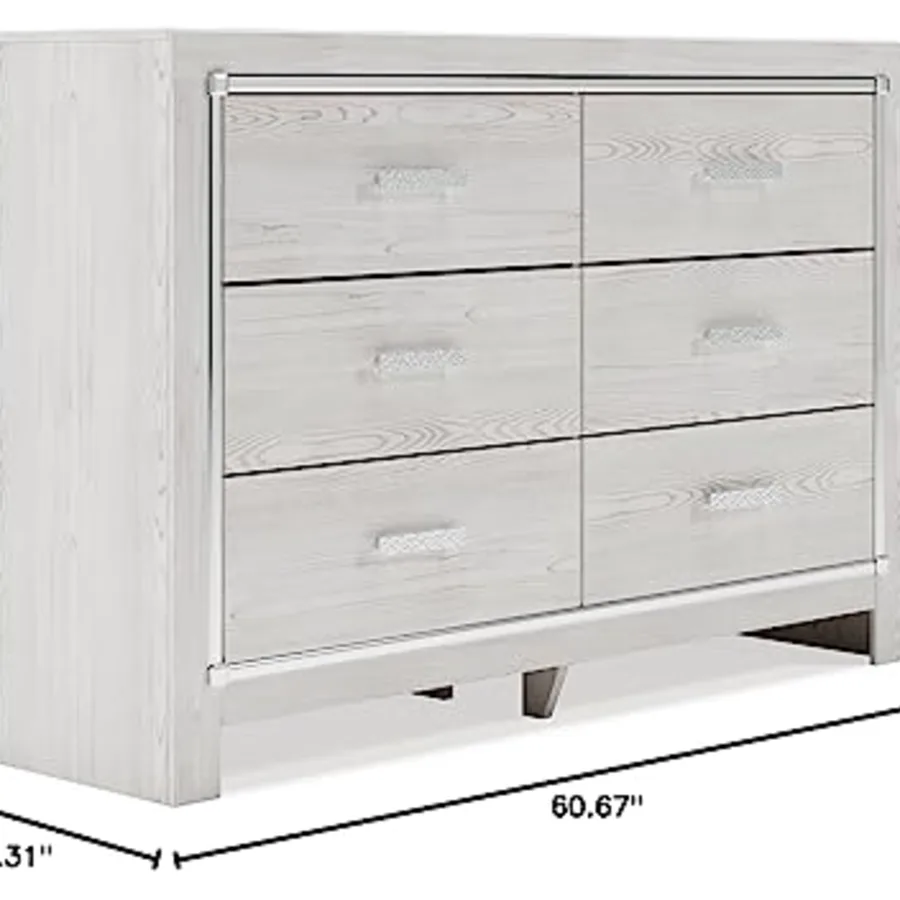 Altyra Modern Glam 6-Drawer White Dresser view 3