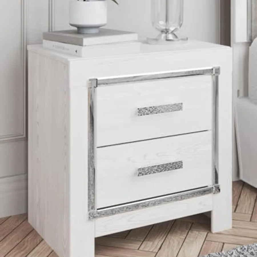 Altyra White Nightstand with Charging Station view 2