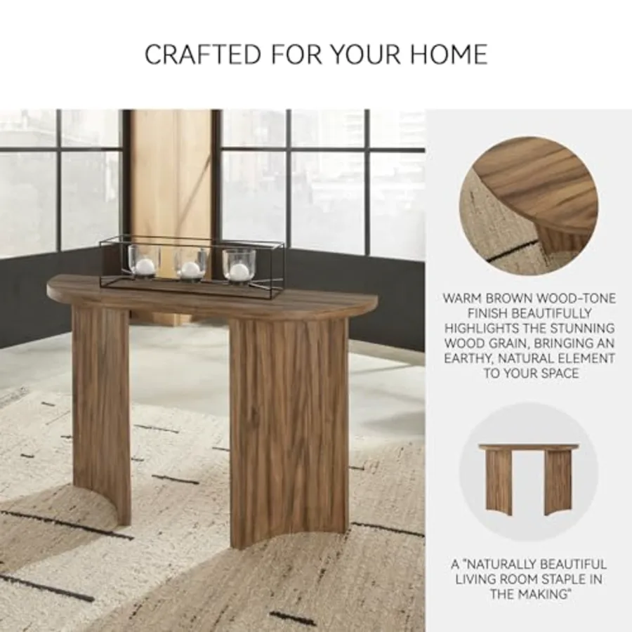 Austanny Rustic Thick-Tabletop Sofa Table with Curved Plinth view 5