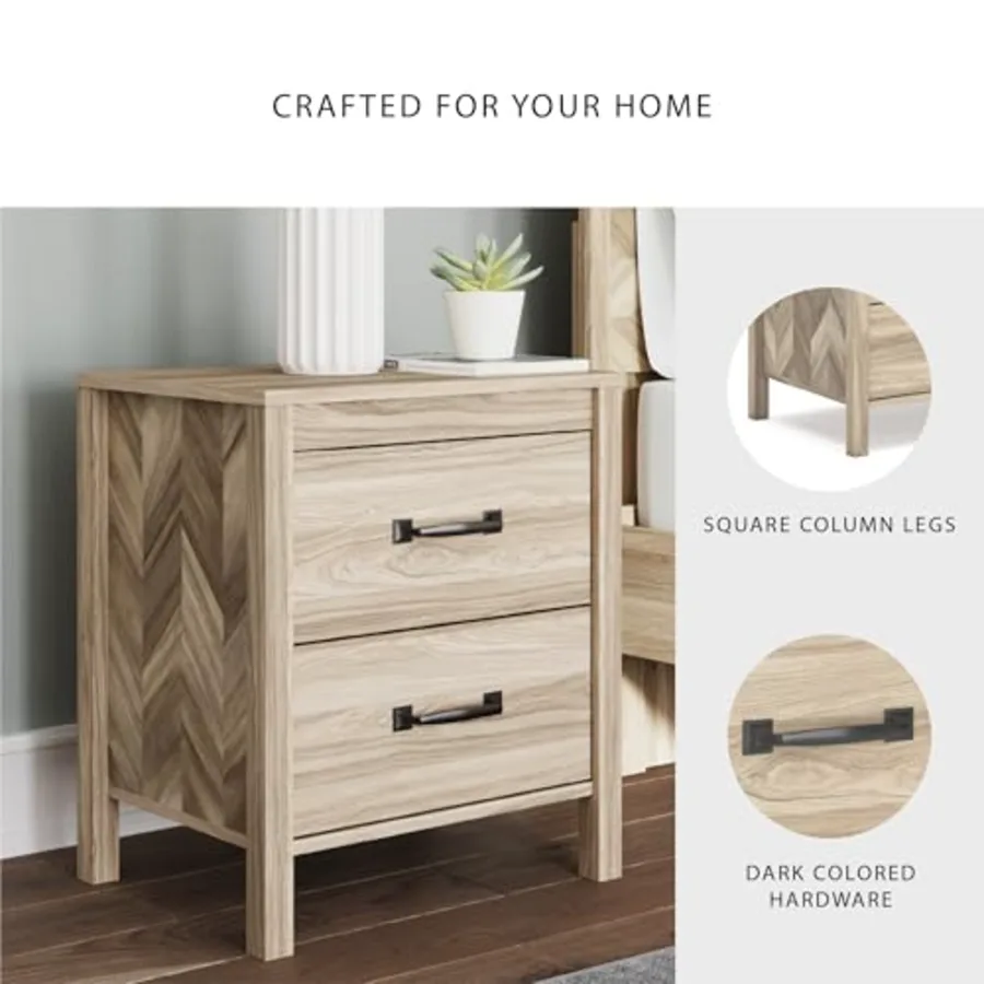 Battelle Nightstand Mid Century Modern 2 Drawer Bedside Table view 5