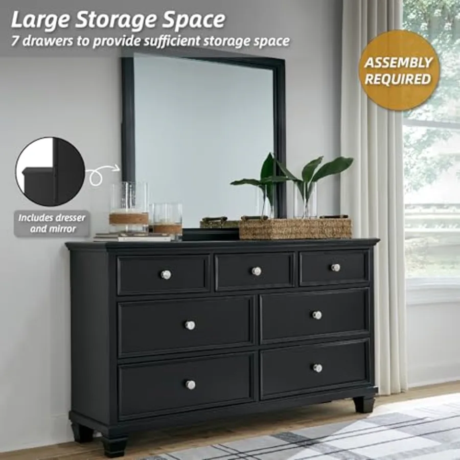 Bedroom Black Dresser with Mirror view 3