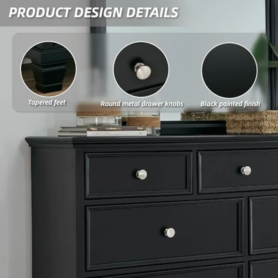 Bedroom Black Dresser with Mirror view 4