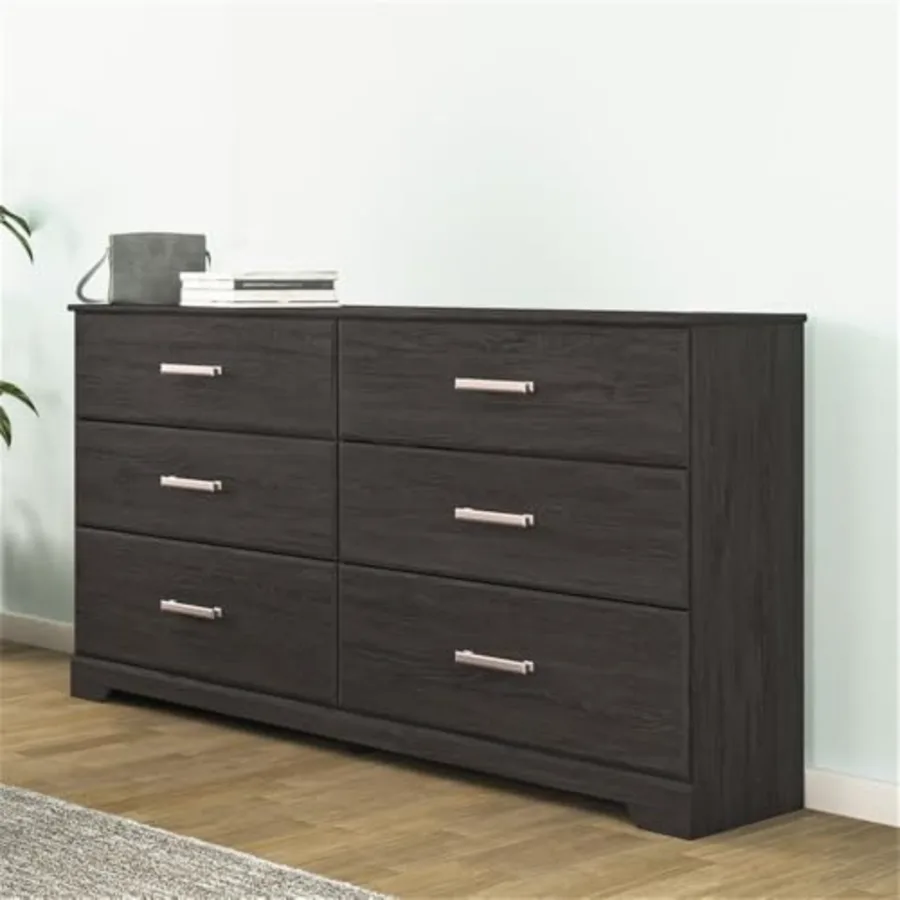 Belachime 6 Drawer Black Wood Bedroom Dresser view 2