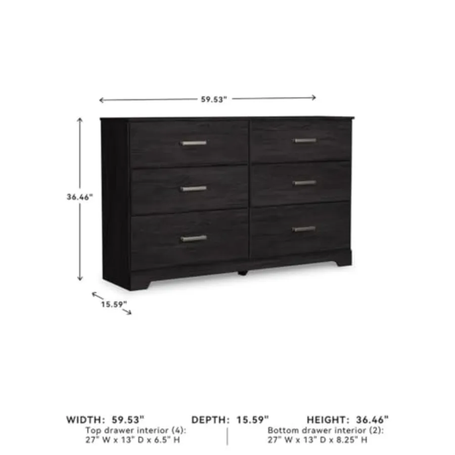 Belachime 6 Drawer Black Wood Bedroom Dresser view 3