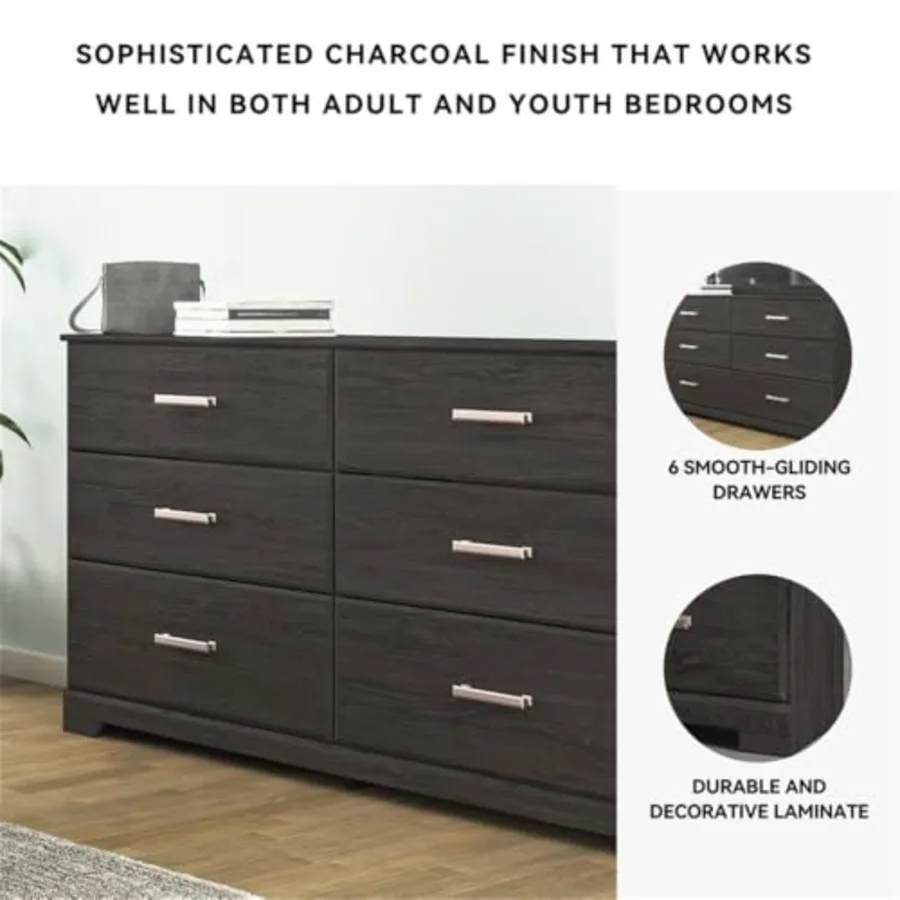 Belachime 6 Drawer Black Wood Bedroom Dresser view 4
