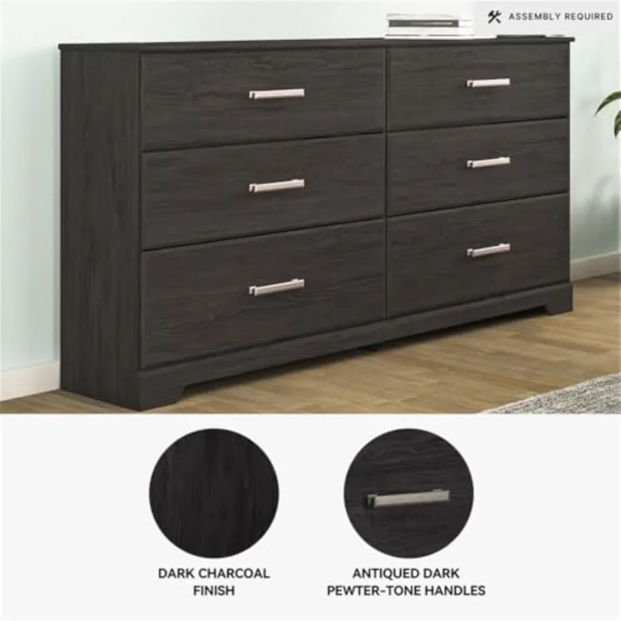 Belachime 6 Drawer Black Wood Bedroom Dresser view 5