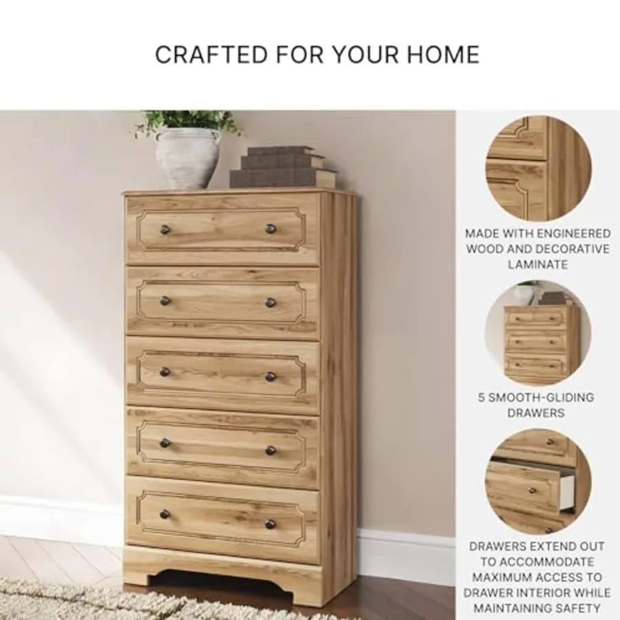 Bestmere Farmhouse 5-Drawer Chest with Knobs view 5