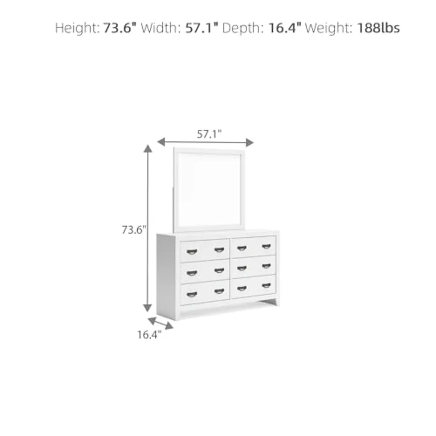 Binterglen White 6-Drawer Dresser with Mirror view 3