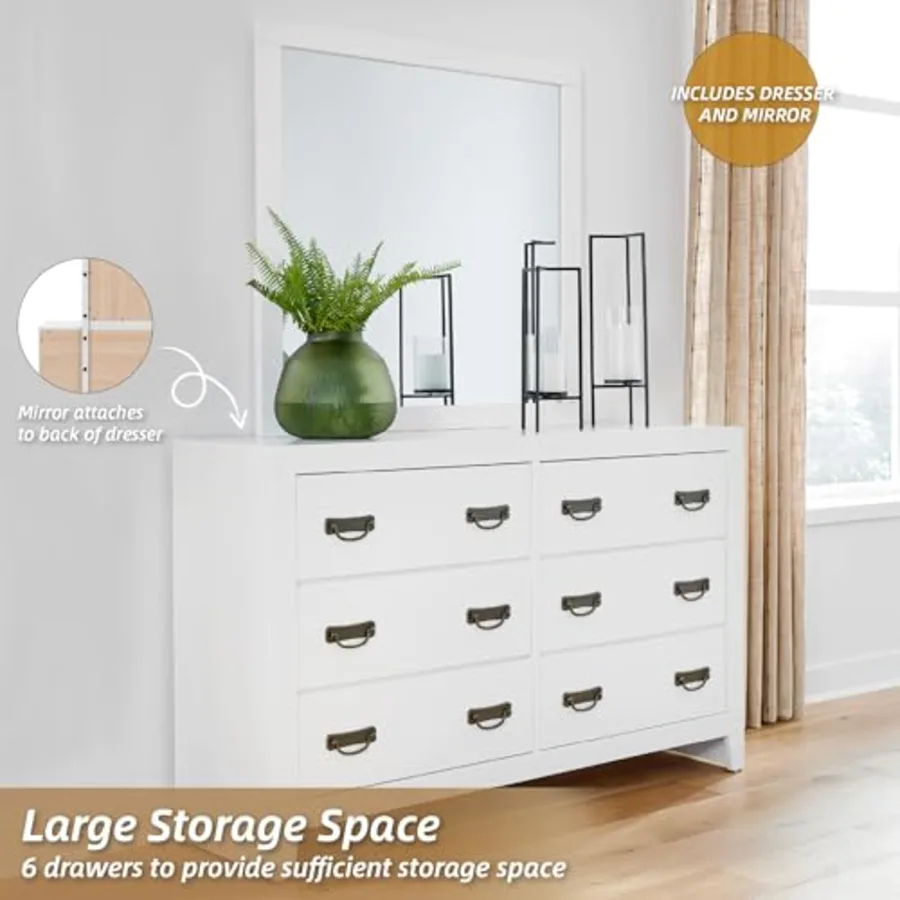 Binterglen White 6-Drawer Dresser with Mirror view 4