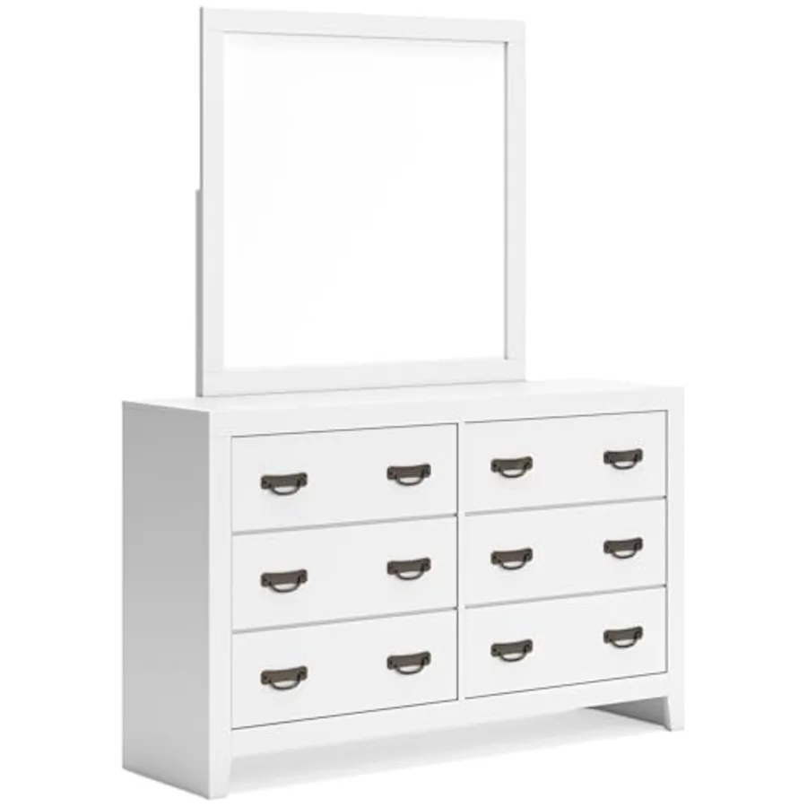 Binterglen White 6-Drawer Dresser with Mirror