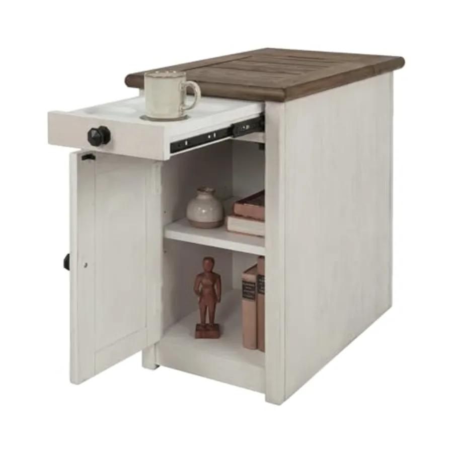 Bolanburg Farmhouse Chair Side End Table with Outlets and USB