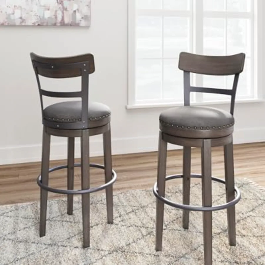 Caitbrook Casual Farmhouse Tall Upholstered Swivel Barstool view 2